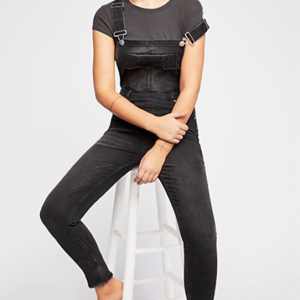 Free People skinny denim overalls